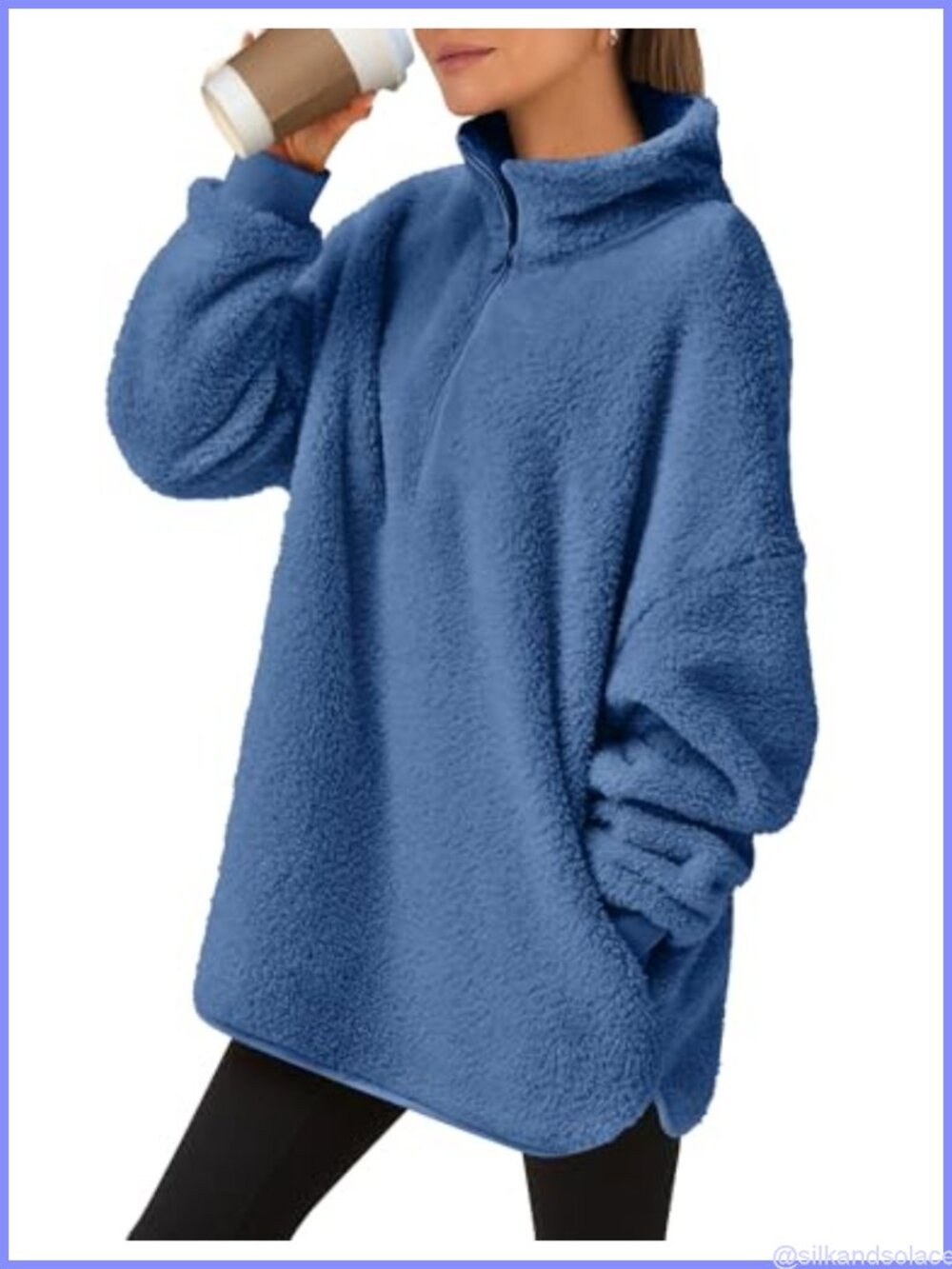 Fuzzy Sherpa Fleece Quarter Zip Pullover Sweatshirt Oversized